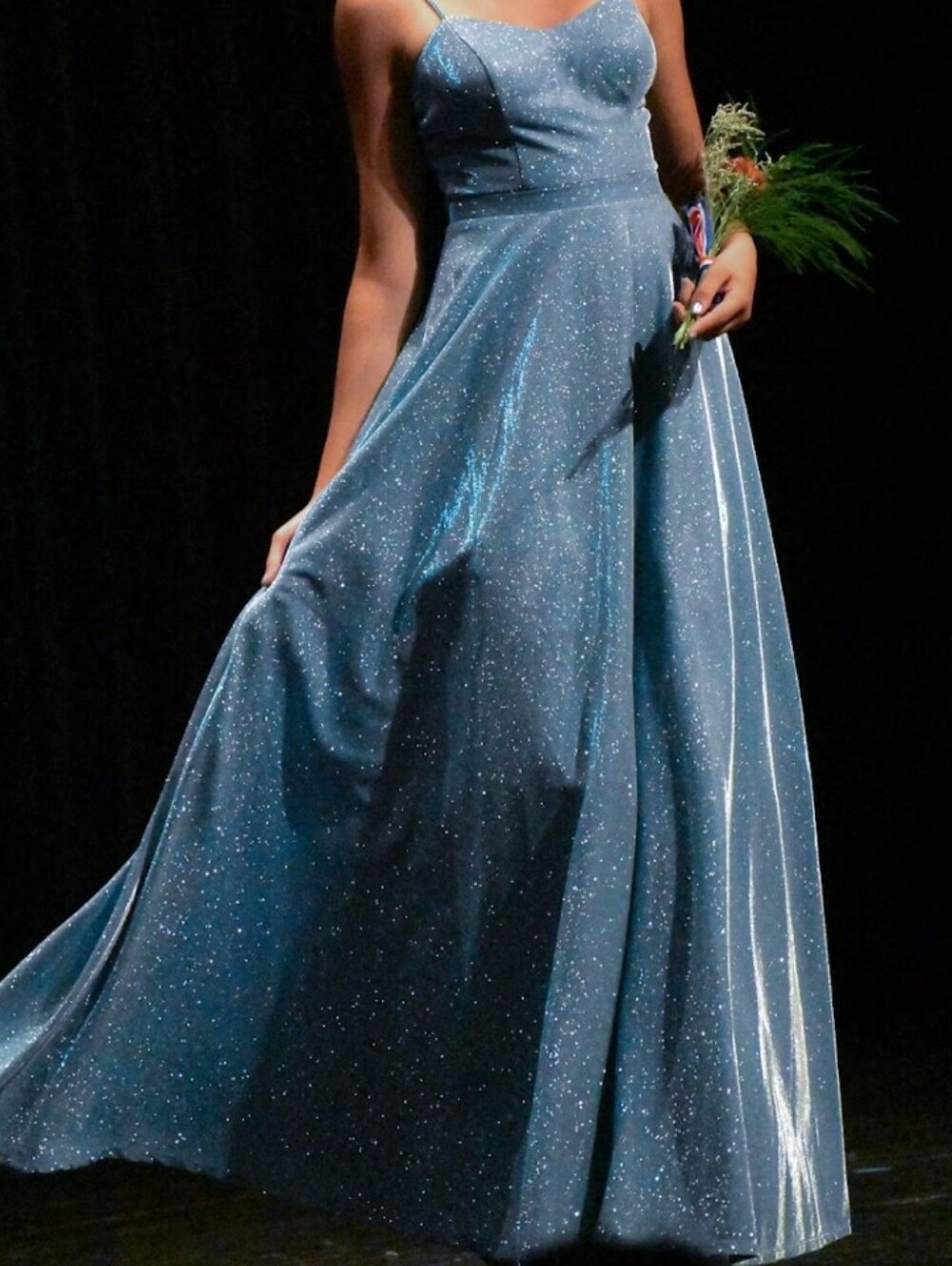 Sparkling Strapless Evening Gown in Shimmering Blue
